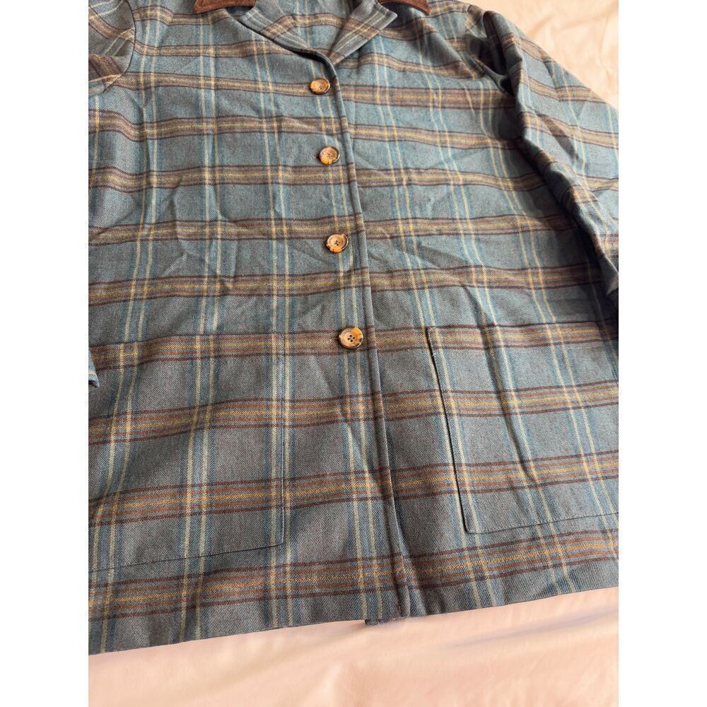 Vintage Talbots Wool Plaid Jacket | Leather Shacket Shirt - Picture 9 of 10